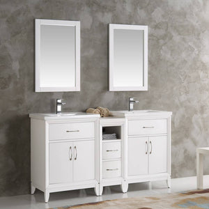 Fresca FVN21-241224WH Cambridge 60" White Double Sink Traditional Bathroom Vanity with Mirror