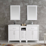 Fresca FVN21-241224WH Cambridge 60" White Double Sink Traditional Bathroom Vanity with Mirror