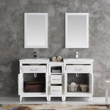 Fresca FVN21-241224WH Cambridge 60" White Double Sink Traditional Bathroom Vanity with Mirror