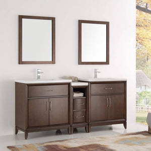 Fresca FVN21-301230AC Cambridge 72" Antique Coffee Double Sink Traditional Bathroom Vanity with Mirror