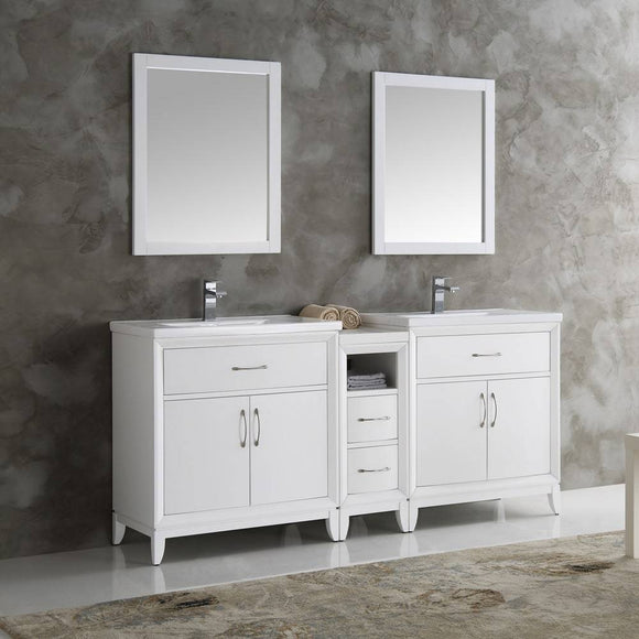 Fresca FVN21-301230WH Cambridge 72" White Double Sink Traditional Bathroom Vanity with Mirror