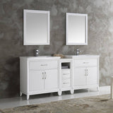 Fresca FVN21-301230WH Cambridge 72" White Double Sink Traditional Bathroom Vanity with Mirror