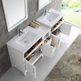 Fresca FVN21-301230WH Cambridge 72" White Double Sink Traditional Bathroom Vanity with Mirror