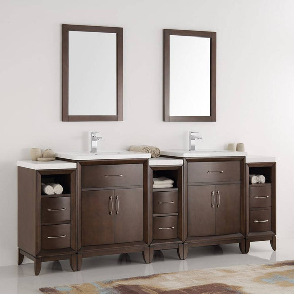 Fresca FVN21-84AC Cambridge 84" Antique Coffee Double Sink Traditional Bathroom Vanity with Mirror