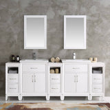 Fresca FVN21-84WH Cambridge 84" White Double Sink Traditional Bathroom Vanity with Mirrors