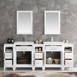 Fresca FVN21-84WH Cambridge 84" White Double Sink Traditional Bathroom Vanity with Mirrors