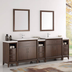 Fresca FVN21-96AC Cambridge 96" Antique Coffee Double Sink Traditional Bathroom Vanity with Mirrors