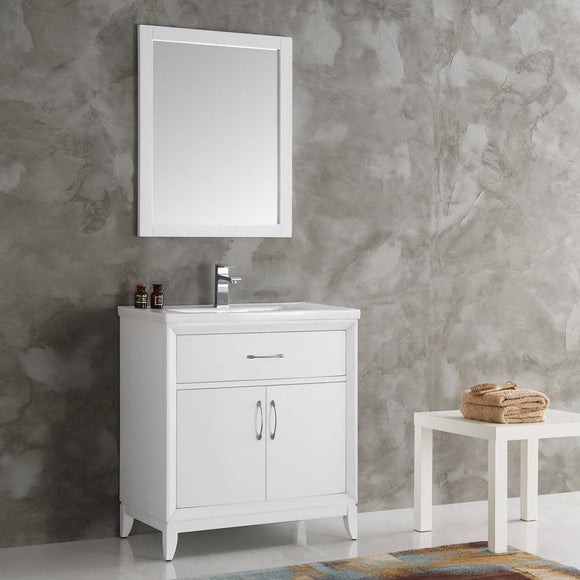 Fresca FVN2130WH Cambridge 30" White Traditional Bathroom Vanity with Mirror