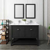 Fresca FVN2348BL-D Manchester 48" Black Traditional Double Sink Bathroom Vanity with Mirrors