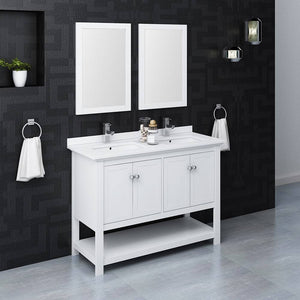 Fresca FVN2348WH-D Manchester 48" White Traditional Double Sink Bathroom Vanity with Mirrors