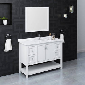 Fresca FVN2348WH Manchester 48" White Traditional Bathroom Vanity with Mirror