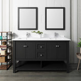 Fresca FVN2360BL-D Manchester 60" Black Traditional Double Sink Bathroom Vanity with Mirrors