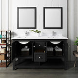 Fresca FVN2360BL-D Manchester 60" Black Traditional Double Sink Bathroom Vanity with Mirrors