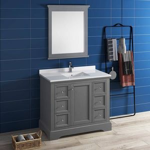 Fresca FVN2440GRV Windsor 40" Gray Textured Traditional Bathroom Vanity with Mirror