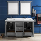 Fresca FVN2460GRV Windsor 60" Gray Textured Traditional Double Sink Bathroom Vanity with Mirrors