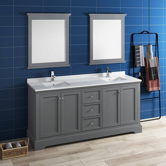 Fresca FVN2472GRV Windsor 72" Gray Textured Traditional Double Sink Bathroom Vanity with Mirrors