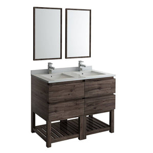 Fresca FVN31-2424ACA-FS Formosa 48" Floor Standing Double Sink Modern Bathroom Vanity with Open Bottom & Mirrors in Acacia