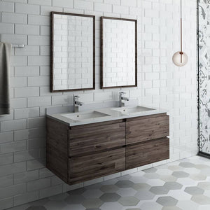 Fresca FVN31-2424ACA Formosa 48" Wall Hung Double Sink Modern Bathroom Vanity with Mirrors in Acacia