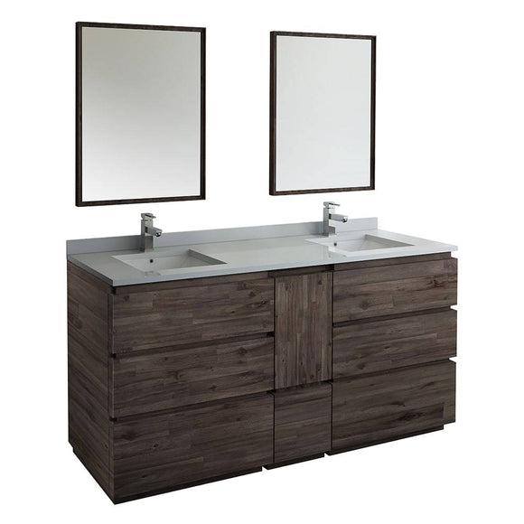 Fresca FVN31-301230ACA-FC Formosa 72" Floor Standing Double Sink Modern Bathroom Vanity with Mirrors in Acacia