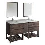 Fresca FVN31-301230ACA-FS Formosa 72" Floor Standing Double Sink Modern Bathroom Vanity with Open Bottom & Mirrors in Acacia