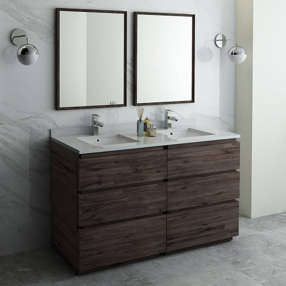 Fresca FVN31-3030ACA-FC Formosa 60" Floor Standing Double Sink Modern Bathroom Vanity with Mirrors in Acacia