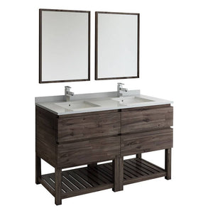 Fresca FVN31-3030ACA-FS Formosa 60" Floor Standing Double Sink Modern Bathroom Vanity with Open Bottom & Mirrors in Acacia