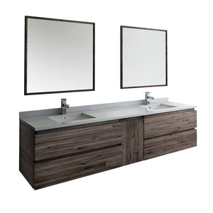 Fresca FVN31-361236ACA Formosa 84" Wall Hung Double Sink Modern Bathroom Vanity with Mirrors in Acacia