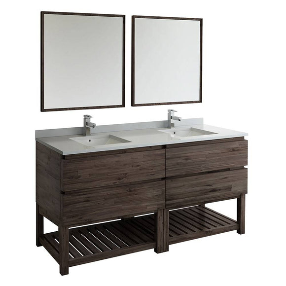 Fresca FVN31-3636ACA-FS Formosa 72" Floor Standing Double Sink Modern Bathroom Vanity with Open Bottom & Mirrors in Acacia