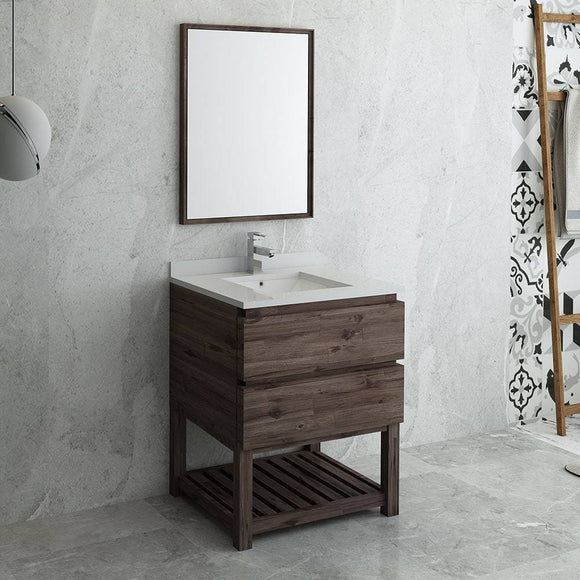 Fresca FVN3130ACA-FS Formosa 30" Floor Standing Modern Bathroom Vanity with Open Bottom & Mirror in Acacia