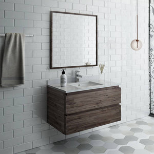 Fresca FVN3136ACA Formosa 36" Wall Hung Modern Bathroom Vanity with Mirror in Acacia