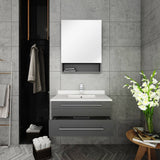 Fresca FVN6130GR-UNS Lucera 30" Gray Wall Hung Undermount Sink Modern Bathroom Vanity with Medicine Cabinet