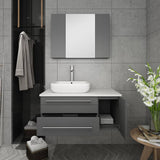 Fresca FVN6136GR-VSL-L Lucera 36" Gray Wall Hung Vessel Sink Modern Bathroom Vanity with Medicine Cabinet - Left Version