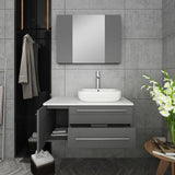 Fresca FVN6136GR-VSL-R Lucera 36" Gray Wall Hung Vessel Sink Modern Bathroom Vanity with Medicine Cabinet - Right Version