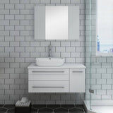 Fresca FVN6136WH-VSL-L Lucera 36" White Wall Hung Vessel Sink Modern Bathroom Vanity with Medicine Cabinet - Left Version