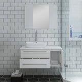 Fresca FVN6136WH-VSL-L Lucera 36" White Wall Hung Vessel Sink Modern Bathroom Vanity with Medicine Cabinet - Left Version