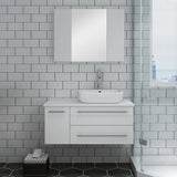 Fresca FVN6136WH-VSL-R Lucera 36" White Wall Hung Vessel Sink Modern Bathroom Vanity with Medicine Cabinet - Right Version