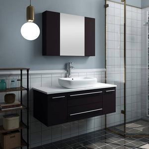 Fresca FVN6142ES-VSL Lucera 42" Espresso Wall Hung Vessel Sink Modern Bathroom Vanity with Medicine Cabinet