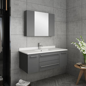 Fresca FVN6142GR-UNS Lucera 42" Gray Wall Hung Undermount Sink Modern Bathroom Vanity with Medicine Cabinet