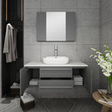 Fresca FVN6142GR-VSL Lucera 42" Gray Wall Hung Vessel Sink Modern Bathroom Vanity with Medicine Cabinet