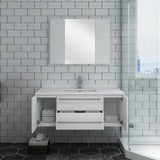 Fresca FVN6142WH-UNS Lucera 42" White Wall Hung Undermount Sink Modern Bathroom Vanity with Medicine Cabinet