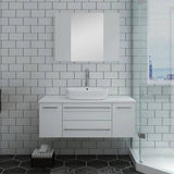 Fresca FVN6142WH-VSL Lucera 42" White Wall Hung Vessel Sink Modern Bathroom Vanity with Medicine Cabinet