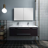 Fresca FVN6148ES-UNS-D Lucera 48" Espresso Wall Hung Double Undermount Sink Modern Bathroom Vanity with Medicine Cabinet