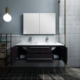 Fresca FVN6148ES-UNS-D Lucera 48" Espresso Wall Hung Double Undermount Sink Modern Bathroom Vanity with Medicine Cabinet