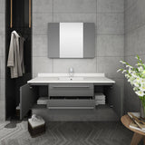 Fresca FVN6148GR-UNS Lucera 48" Gray Wall Hung Undermount Sink Modern Bathroom Vanity with Medicine Cabinet