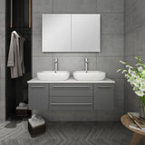 Fresca FVN6148GR-VSL-D Lucera 48" Gray Wall Hung Double Vessel Sink Modern Bathroom Vanity with Medicine Cabinet