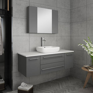 Fresca FVN6148GR-VSL Lucera 48" Gray Wall Hung Vessel Sink Modern Bathroom Vanity with Medicine Cabinet