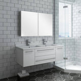 Fresca FVN6148WH-UNS-D Lucera 48" White Wall Hung Double Undermount Sink Modern Bathroom Vanity with Medicine Cabinet