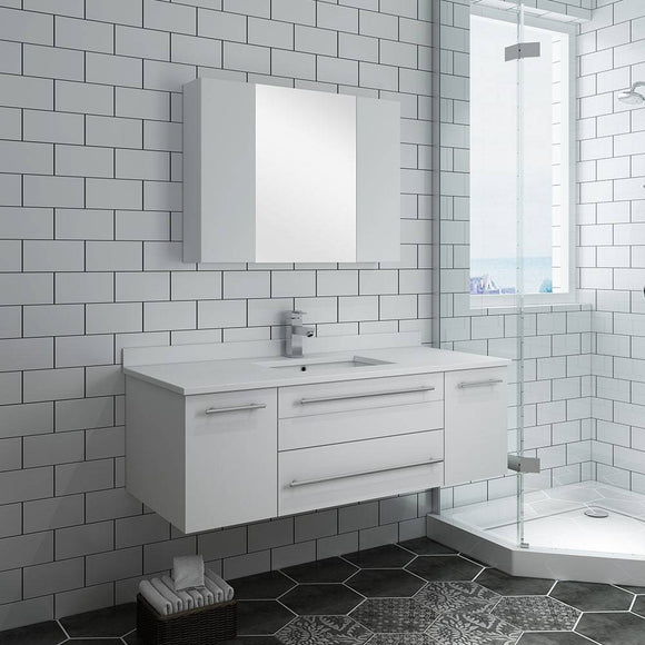 Fresca FVN6148WH-UNS Lucera 48" White Wall Hung Undermount Sink Modern Bathroom Vanity with Medicine Cabinet