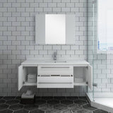 Fresca FVN6148WH-UNS Lucera 48" White Wall Hung Undermount Sink Modern Bathroom Vanity with Medicine Cabinet