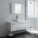 Fresca FVN6148WH-VSL Lucera 48" White Wall Hung Vessel Sink Modern Bathroom Vanity with Medicine Cabinet